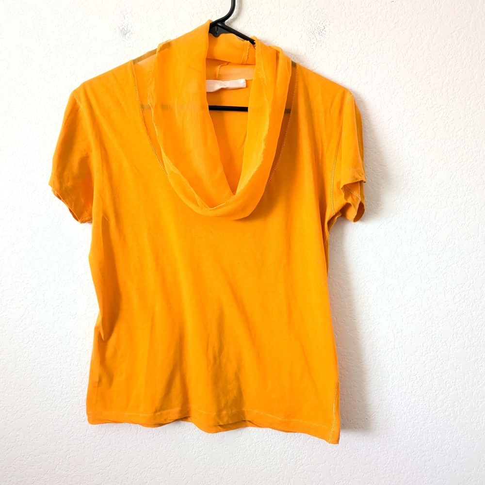 Lanvin Paris Orange Cotton Cowl Short Sleeve Top Made in France Small Luxury